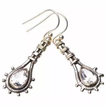 StarGems® Natural White Topaz Handmade 925 Sterling Silver Earrings 1.5 D7458