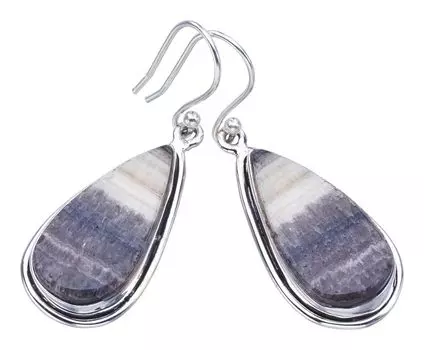 StarGems® Natural Zebra Calcite Handmade 925 Sterling Silver Earrings 1.75 F5513