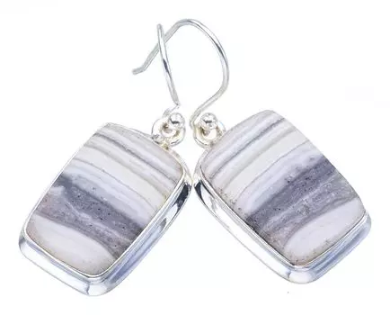 StarGems® Natural Zebra Calcite Handmade 925 Sterling Silver Earrings 1.5 F5537