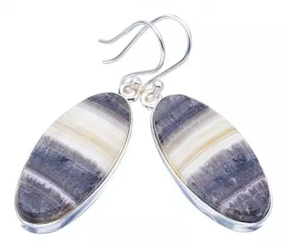 StarGems® Natural Zebra Calcite Handmade 925 Sterling Silver Earrings 1.75 F5521