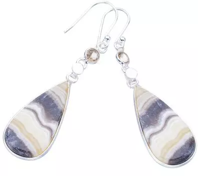 StarGems® Natural Zebra Calcite Handmade 925 Sterling Silver Earrings 2.25 F5502