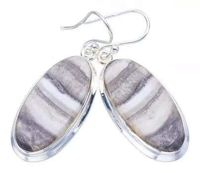 StarGems® Natural Zebra Calcite Handmade 925 Sterling Silver Earrings 1.75 F5530