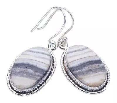 StarGems® Natural Zebra Calcite Handmade 925 Sterling Silver Earrings 1.5 F5519