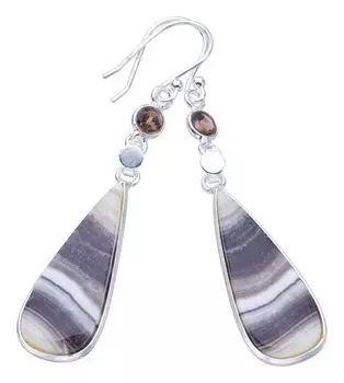 STARGEMS ® Серьги из натурального зебрового кальцита и дымчатого кварца ручной работы из стерлингового серебра 925 пробы 2,25 дюйма F5514