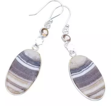 STARGEMS ® Серьги из натурального зебрового кальцита и дымчатого кварца ручной работы из стерлингового серебра 925 пробы 2 дюйма F5518