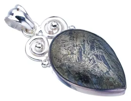 STARGEMS ® Подвеска из натурального апачского пармиорита ручной работы из стерлингового серебра 925 пробы 1,5 дюйма F3615