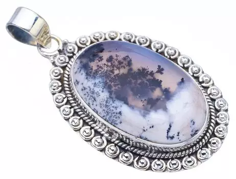 STARGEMS ® Подвеска из натурального дендритного опала ручной работы из стерлингового серебра 925 пробы 1,75 дюйма F3814