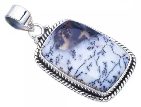 STARGEMS ® Подвеска из натурального дендритного опала ручной работы из стерлингового серебра 925 пробы 1,5 дюйма F3846