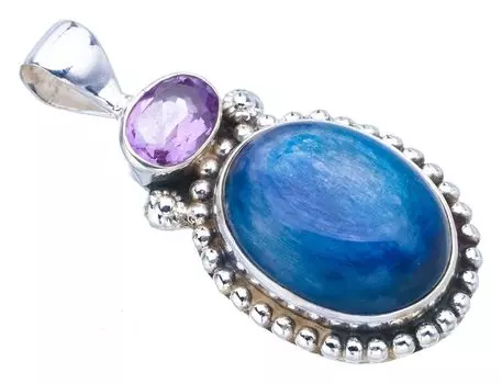 STARGEMS ® Подвеска из натурального кианита и аметиста ручной работы из стерлингового серебра 925 пробы 1,5 дюйма F3511