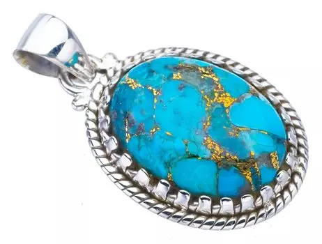 STARGEMS ® Подвеска из натурального медно-бирюзового серебра 925 пробы ручной работы 1,25 дюйма F3864