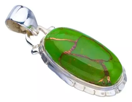 STARGEMS ® Подвеска из натурального медно-бирюзового серебра 925 пробы, ручная работа, 1,25 дюйма F3699