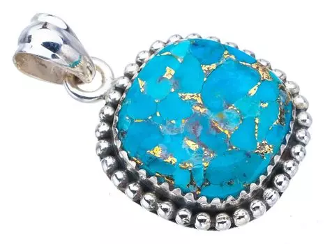 STARGEMS ® Подвеска из натурального медно-бирюзового серебра 925 пробы ручной работы 1,25 дюйма F3880