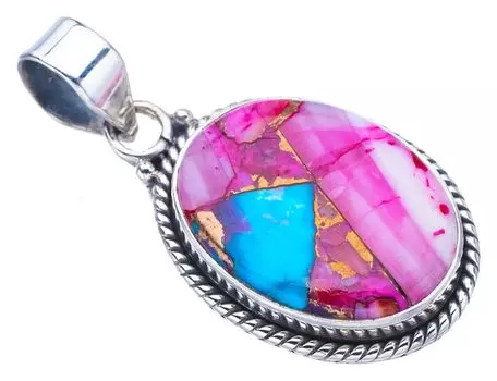 STARGEMS ® Подвеска из натурального медного халцедона ручной работы из стерлингового серебра 925 пробы 1,5 дюйма F3737