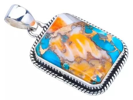 STARGEMS ® Подвеска из натурального медного халцедона ручной работы из стерлингового серебра 925 пробы 1,5 дюйма F3772