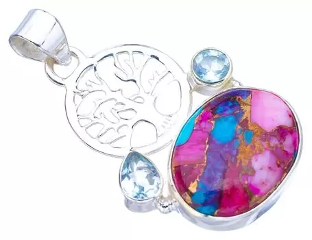 STARGEMS ® Подвеска из натурального медного халцедона с голубым топазом, изготовленная вручную из стерлингового серебра 925 пробы, 1,75 дюйма F3765