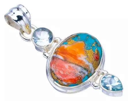 STARGEMS Подвеска из натурального медного халцедона с голубым топазом ручной работы из стерлингового серебра 925 пробы 1,75 дюйма F3704