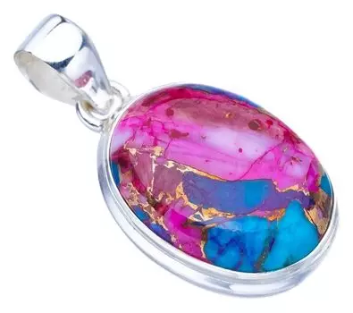 STARGEMS ® Подвеска из натурального медного халцедона ручной работы из стерлингового серебра 925 пробы 1,25 дюйма F3701