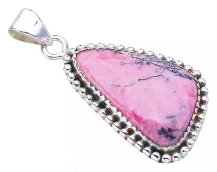 STARGEMS ® Подвеска из натурального родонита ручной работы из стерлингового серебра 925 пробы 1,5 дюйма F3594