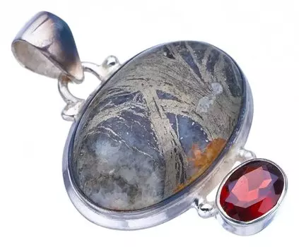 STARGEMS ® Подвеска из серебра 925 пробы с натуральным апачским пармиоритом и гранатом ручной работы 1,25 дюйма F3611