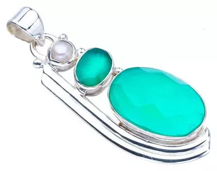 STARGEMS Подвеска из серебра 925 пробы с натуральным речным жемчугом Chrysoprase, 1,75 дюйма, F3666