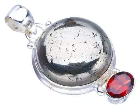 STARGEMS ® Подвеска из серебра 925 пробы с натуральным золотым камнем апачи и гранатом ручной работы 1,5 дюйма F3652