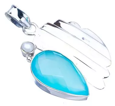 STARGEMS Подвеска из серебра 925 пробы с натуральным халцедоном и речным жемчугом в форме листа, ручная работа, 1,5 дюйма F3973