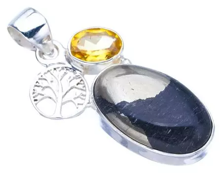 STARGEMS ® Подвеска из серебра 925 пробы с натуральным апачским золотым камнем и цитриновым деревом ручной работы 1,5 дюйма F3636