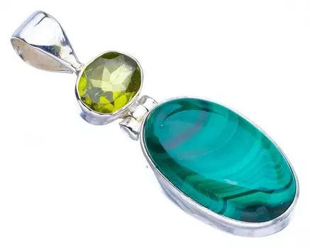 STARGEMS ® Подвеска из серебра 925 пробы с натуральным малахитом и перидотом, 1,5 дюйма, F3680