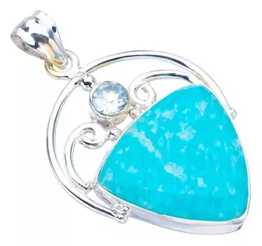 STARGEMS ® Подвеска из серебра 925 пробы с натуральным амазонитом и голубым топазом ручной работы 1,75 дюйма F3964