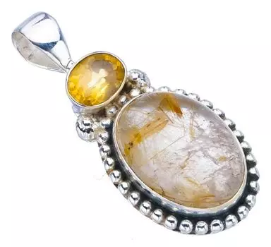 STARGEMS ® Подвеска из стерлингового серебра 925 пробы с натуральным золотистым рутилом и цитрином, 1,5 дюйма, F3949