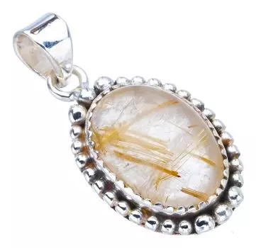 STARGEMS ® Подвеска из стерлингового серебра 925 пробы с натуральным золотистым рутилом ручной работы 1,25 дюйма F3941