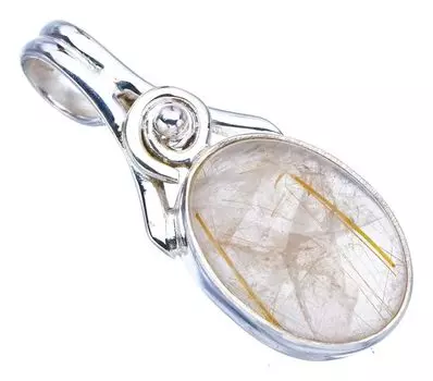 STARGEMS ® Подвеска из стерлингового серебра 925 пробы с натуральным золотистым рутилом ручной работы 1,25 дюйма F3950