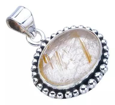 STARGEMS ® Подвеска из стерлингового серебра 925 пробы с натуральным золотистым рутилом ручной работы 1,25 дюйма F3935