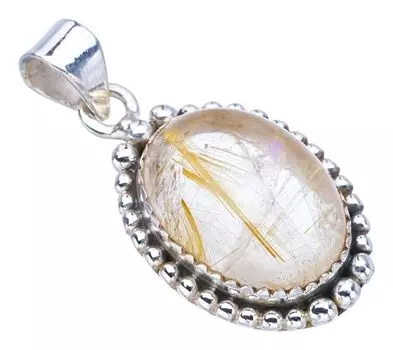 STARGEMS ® Подвеска из стерлингового серебра 925 пробы с натуральным золотистым рутилом ручной работы 1,25 дюйма F3939