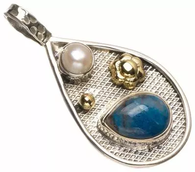 STARGEMS Подвеска из стерлингового серебра 925 пробы с натуральным двухцветным темно-синим содалитом и речным жемчугом 1 1/2 дюйма T1157