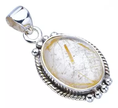 STARGEMS ® Подвеска из стерлингового серебра 925 пробы с натуральным золотистым рутилом ручной работы 1,25 дюйма F3948