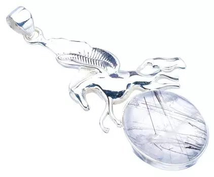 STARGEMS ® Подвеска в виде лошади из натурального рутилового кварца ручной работы из стерлингового серебра 925 пробы 2,25 дюйма F3913