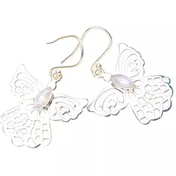 STARGEMS ® Серьги-бабочки из натурального радужного лунного камня ручной работы из стерлингового серебра 925 пробы 1,5 дюйма E5498