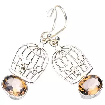 STARGEMS ® Серьги из натурального дымчатого кварца в форме птичьей клетки, ручная работа, серебро 925 пробы, 1,75 дюйма E6339