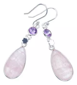 STARGEMS ® Серьги из серебра 925 пробы с натуральным розовым кварцем и аметистом, ручная работа, 2 дюйма F6148
