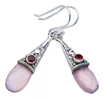 STARGEMS ® Серьги из серебра 925 пробы с натуральным розовым кварцевым гранатом, 1,75 дюйма, ручной работы F6143