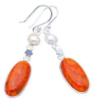 STARGEMS ® Серьги из серебра 925 пробы с натуральным кальцитом и речным жемчугом Star ручной работы 1,75 дюйма F5582