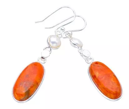 STARGEMS ® Серьги из серебра 925 пробы с натуральным речным жемчугом Calcite, 2 дюйма, ручной работы F5585