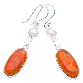 STARGEMS ® Серьги из серебра 925 пробы с натуральным речным жемчугом Calcite, 2 дюйма, ручной работы F5581