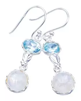 STARGEMS ® Серьги из стерлингового серебра 925 пробы с натуральным лунным камнем и голубым топазом в форме сердца, 1,5 дюйма F5995