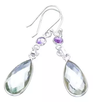 STARGEMS ® Серьги из стерлингового серебра 925 пробы с натуральным зеленым аметистом в форме сердца ручной работы 2 дюйма F5861