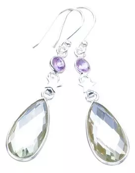 STARGEMS ® Серьги из стерлингового серебра 925 пробы с натуральным зеленым аметистом и звездой ручной работы 2 дюйма F5856