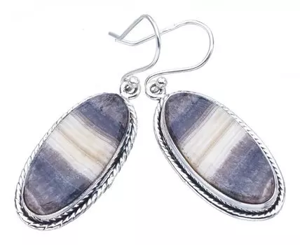 STARGEMS Серьги из стерлингового серебра 925 пробы с натуральным зебровым кальцитом ручной работы 1,75 дюйма F5522