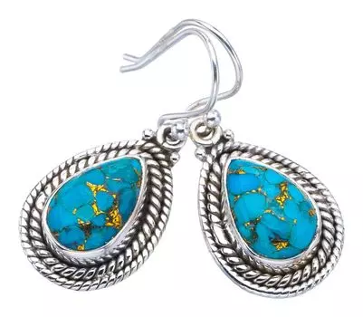 STARGEMS ® Серьги ручной работы из натурального серебра 925 пробы с медно-бирюзовым оттенком 1,25 дюйма F6186