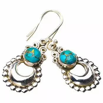 STARGEMS ® Серьги ручной работы из натурального серебра 925 пробы с медно-бирюзовым оттенком 1,5 дюйма E1745